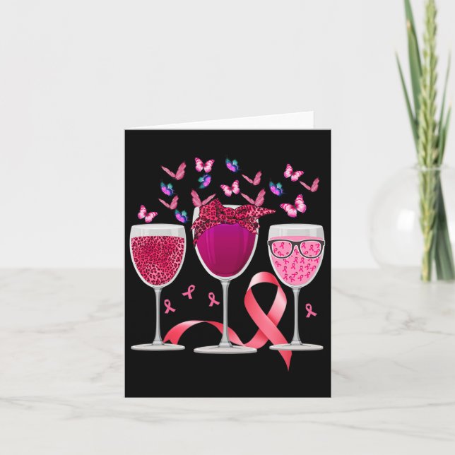 Rosa om bröstcancer med tre Gl Vin Ribbon Kort (Framsida)
