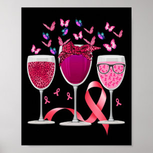 Rosa om bröstcancer med tre Gl Vin Ribbon Poster