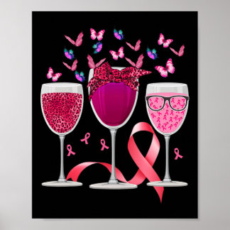 Rosa om bröstcancer med tre Gl Vin Ribbon Poster