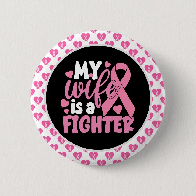 Rosa om bröstcancer Min fru är en kämpe Knapp (Framsida)
