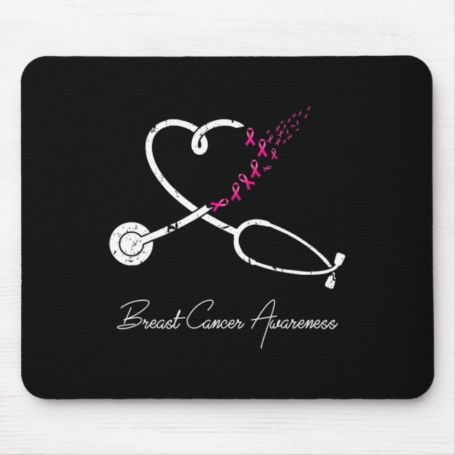 Rosa om bröstcancer Ribbon Stethoscope Han Musmatta (Framsidan)