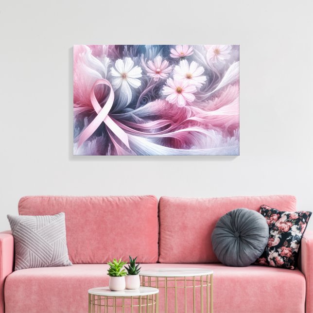 Rosa om bröstcancermedvetenhet Abstrakt med ribbon Canvastryck (Insitu (Vardagsrum))