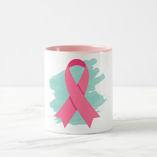 Rosa om bröstcancermedvetenhet Logotyp med ribbon Mugg