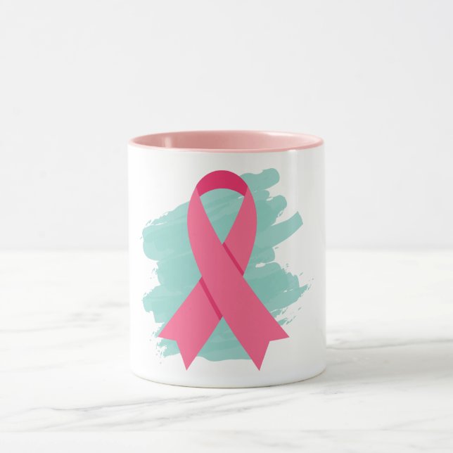 Rosa om bröstcancermedvetenhet Logotyp med ribbon Mugg (Center)