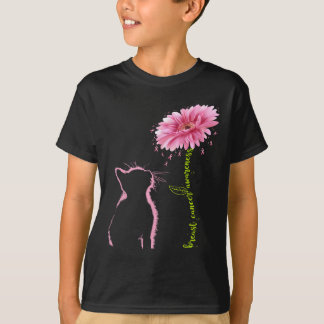Rosa om bröstcancermedvetenhet Ribbon Daisy Flower T Shirt