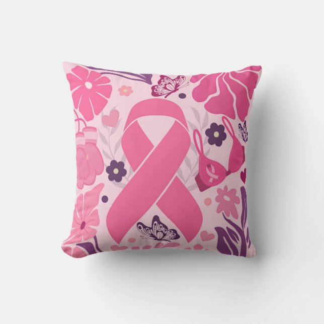 Rosa om bröstcancermedvetenhet Ribbon Fighter Kudde (Framsida)