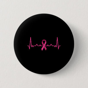 Rosa om bröstcancermedvetenhet Ribbon Heartslag Knapp