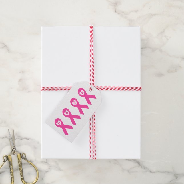 Rosa om bröstcancermedvetenhet Ribbon HOPE-design Presentetikett (Med Snöre)