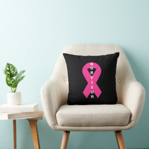 Rosa om bröstcancermedvetenhet Ribbon Survivor Kudde