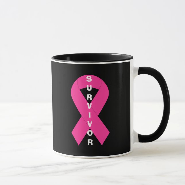 Rosa om bröstcancermedvetenhet Ribbon Survivor Mugg (Höger)