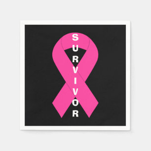 Rosa om bröstcancermedvetenhet Ribbon Survivor Pappersservett
