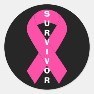 Rosa om bröstcancermedvetenhet Ribbon Survivor Runt Klistermärke