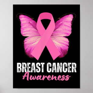 Rosa om cancermedvetenhet Ribbon Butterfly Poster