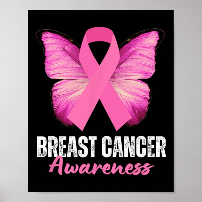 Rosa om cancermedvetenhet Ribbon Butterfly Poster (Framsidan)