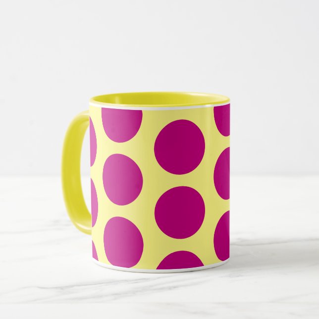 Rosa om Gult Polka Dot Art Mugg Kopp (Framsida vänster)