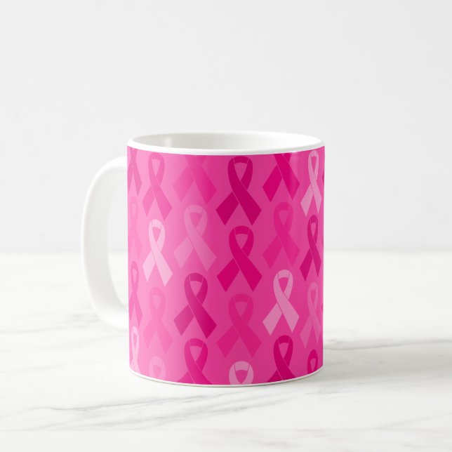 Rosa om medvetenhet om bröstcancer Ribbon Mönster Kaffemugg (Framsida vänster)