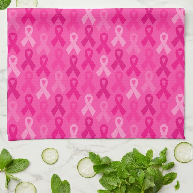 Rosa om medvetenhet om bröstcancer Ribbon Mönster Kökshandduk (Vikta)