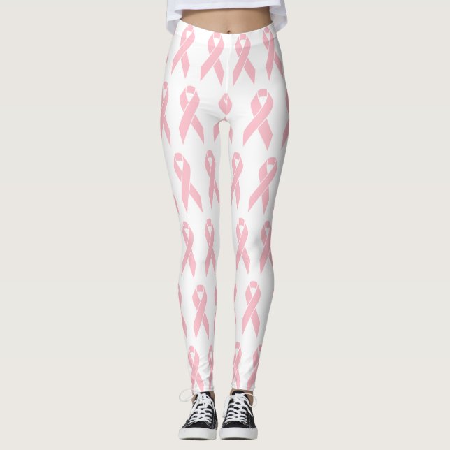 Rosa om medvetenhet om bröstcancer Ribbon Mönster  Leggings (Framsida)