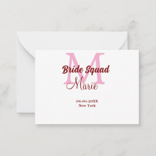 Rosa om namn- för bridesmaid anteckningskort