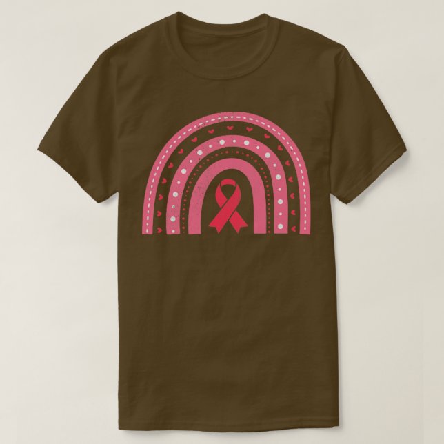 Rosa om ökad medvetenhet om bröstcancer Regnbåge R T Shirt (Design framsida)