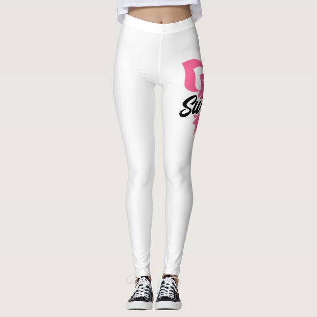 Rosa om överlevande Ribbon Breast Cancer Awareness Leggings (Framsida)