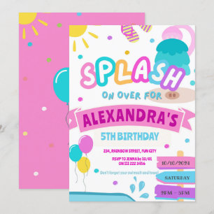 Rosa om Stänk Pad Party Vatten Park Birthday Inbjudningar