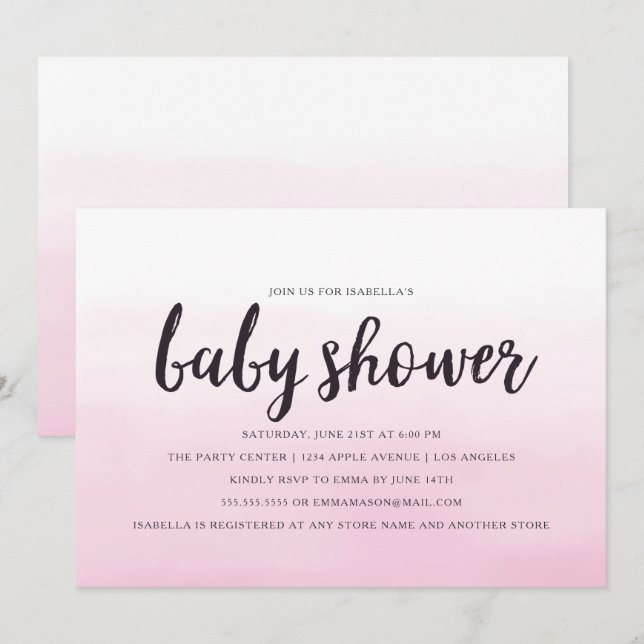 Rosa Ombre Baby Shower-inbjudan Inbjudningar (Fram/baksida)