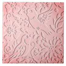 Rosa Ombre Bird Woodland Embossed Blommigt Natatur
