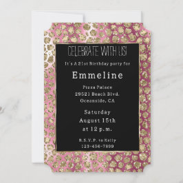 Rosa Ombre Black Guld Glam Glitter Leopard Inbjudningar