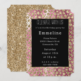 Rosa Ombre Black Guld Glam Glitter Leopard Inbjudningar