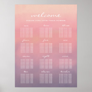 Rosa Ombre Boho Minimalist Bröllop-sätesdiagram Poster