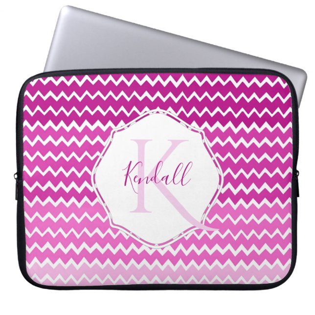Rosa Ombre Chevron Personlig Laptop sleeve (Framsidan)