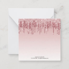 Rosa Ombré Dripping Glitter Monogram Anteckningskort