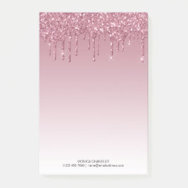 Rosa Ombré Dripping Glitter Monogram Post-it Block