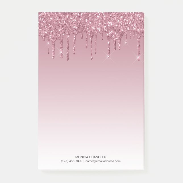 Rosa Ombré Dripping Glitter Monogram Post-it Block (Framsida)