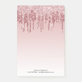 Rosa Ombré Dripping Glitter Monogram Post-it Note