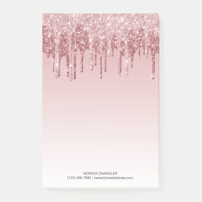 Rosa Ombré Dripping Glitter Monogram Post-it Note Block (Framsida)