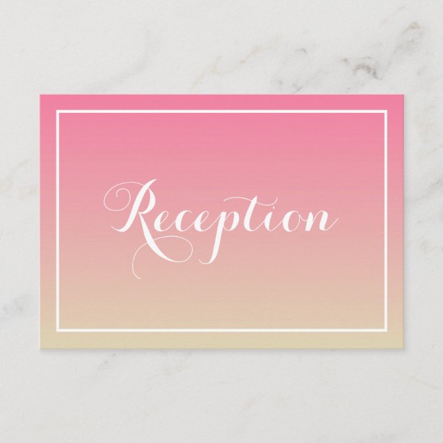 Rosa Ombre Elegant Script Reception Card Tilläggskort (Framsida)