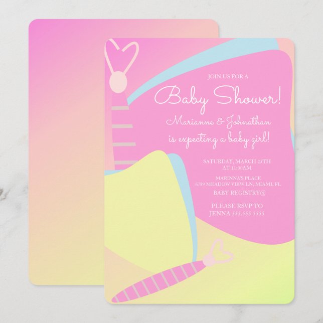 Rosa Ombre Fjäril Baby Shower Inbjudningar (Fram/baksida)