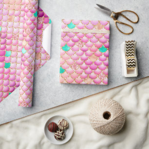 Rosa Ombre-folie & Guldglitter Fjäll av Havsfröken Presentpapper