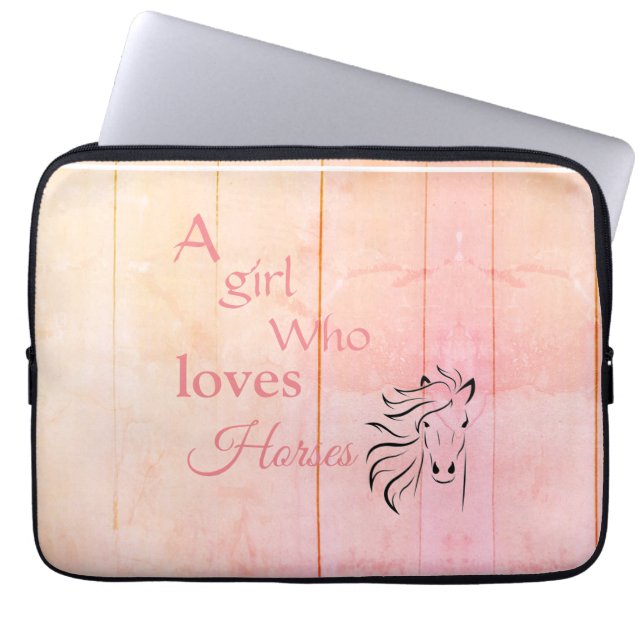 Rosa Ombré Girl WHO Kärlek Horses Script Girly Laptop Fodral (Framsidan)
