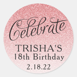 Rosa Ombre Glitter Celebrate Birthday Favor Tagg Runt Klistermärke