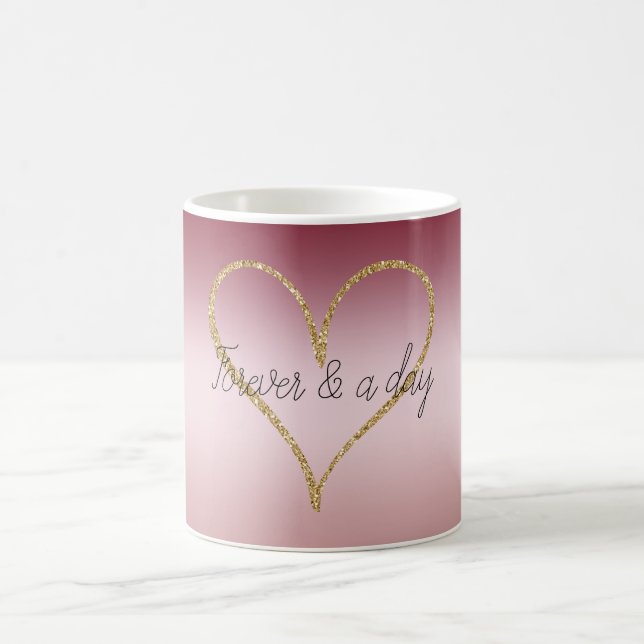 Rosa Ombre Glitter Guld Kärlek För Evigt Kaffemugg (Center)