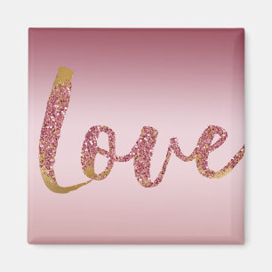  Rosa Ombre Glitter Guld Red Kärlek Magnet