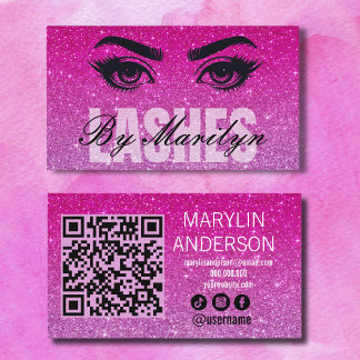 Rosa Ombre Glitter Lash Technician Scann QR Code Visitkort