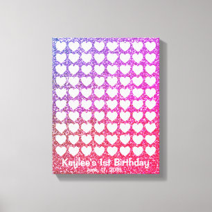 Rosa Ombre Glitter Namnteckning Fingerprint Guestb Canvastryck