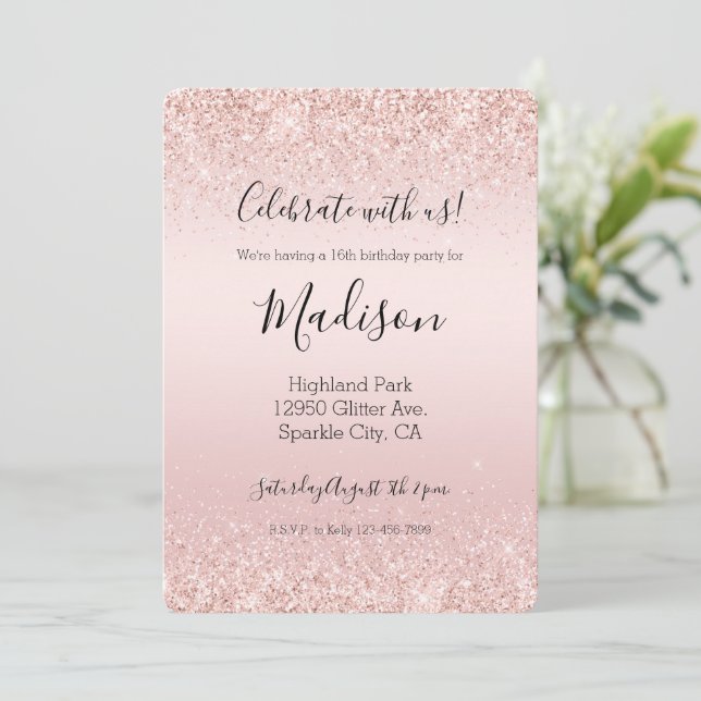  Rosa Ombre Glitzy Glitter Gnistra Inbjudningar (Stående Fram)