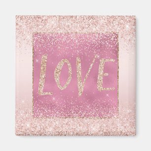 Rosa Ombre Glitzy Glitter Gnistra Kärlek Magnet