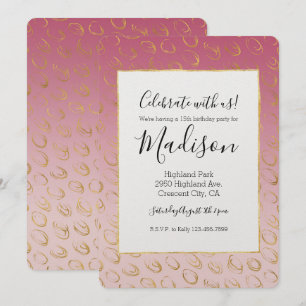 Rosa Ombre Guld Chic Circles Birthday Inbjudningar