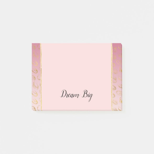 Rosa Ombre Guld Chic Cirklar Post-it Block (Framsida)
